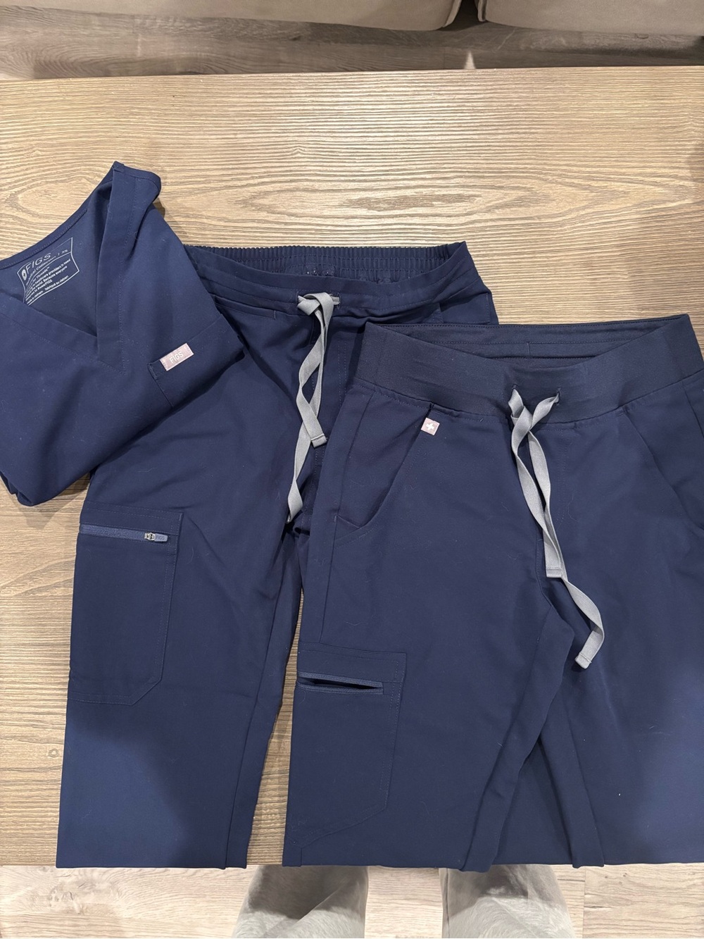 FIGS Navy Scrub Bundle XS Catarina Top + 2 XXS Tall Pants (Yola and Zamora)
